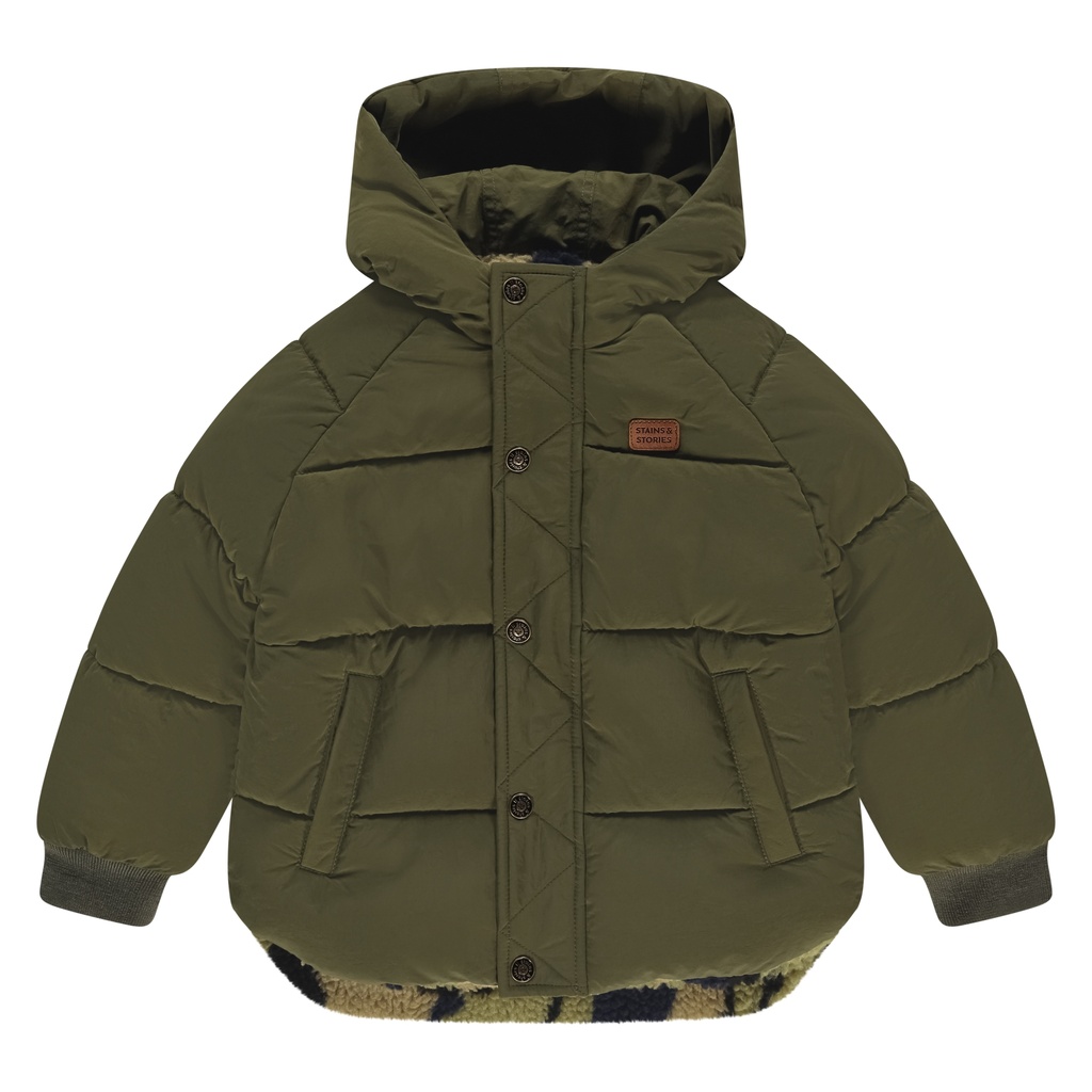 Stains & Stories - boys winter teddy jacket reversible - moss - SSA25507179-SSA-00073