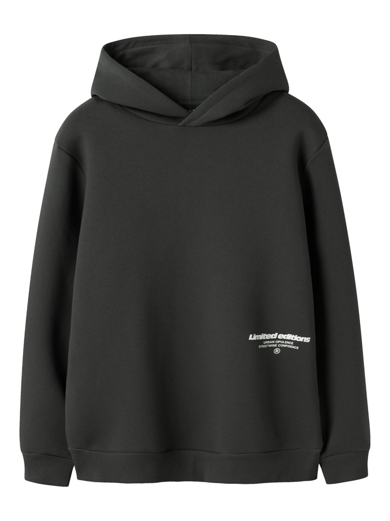 LMTD - NLN HEDITION LS BRU SWEAT W. HOOD - Pirate Black W. WHITE