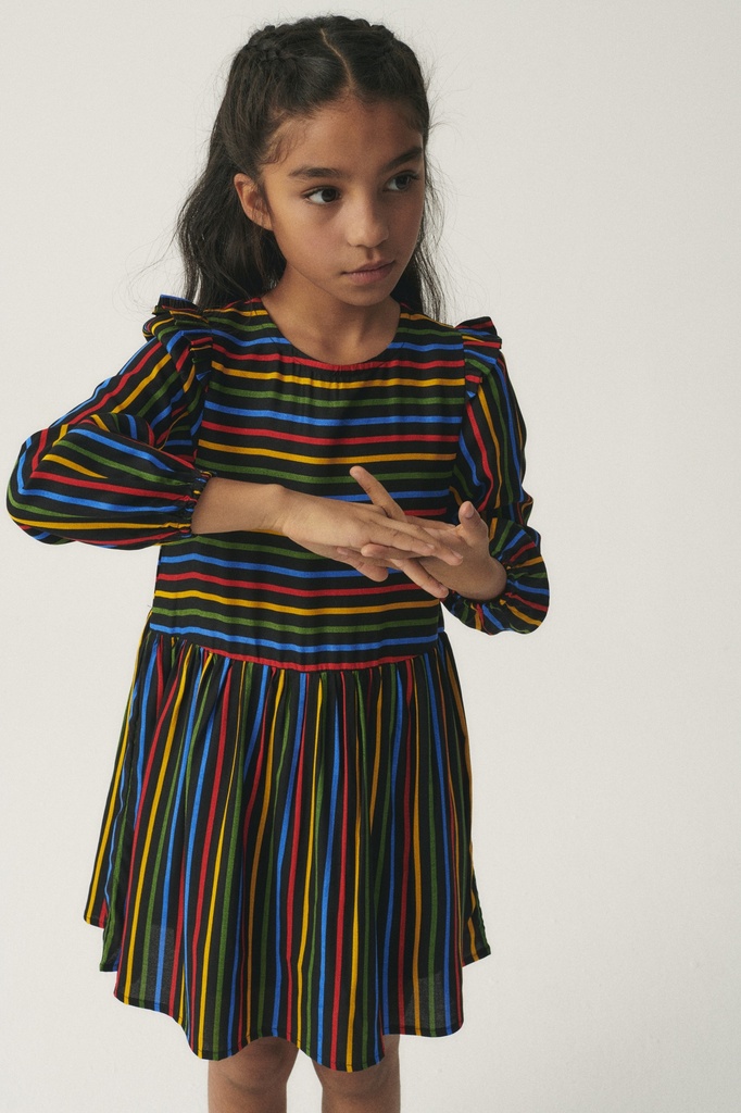 Compania Fantastica - Vestido corto de niña con estampado de rayas multicolor - STRIPES 