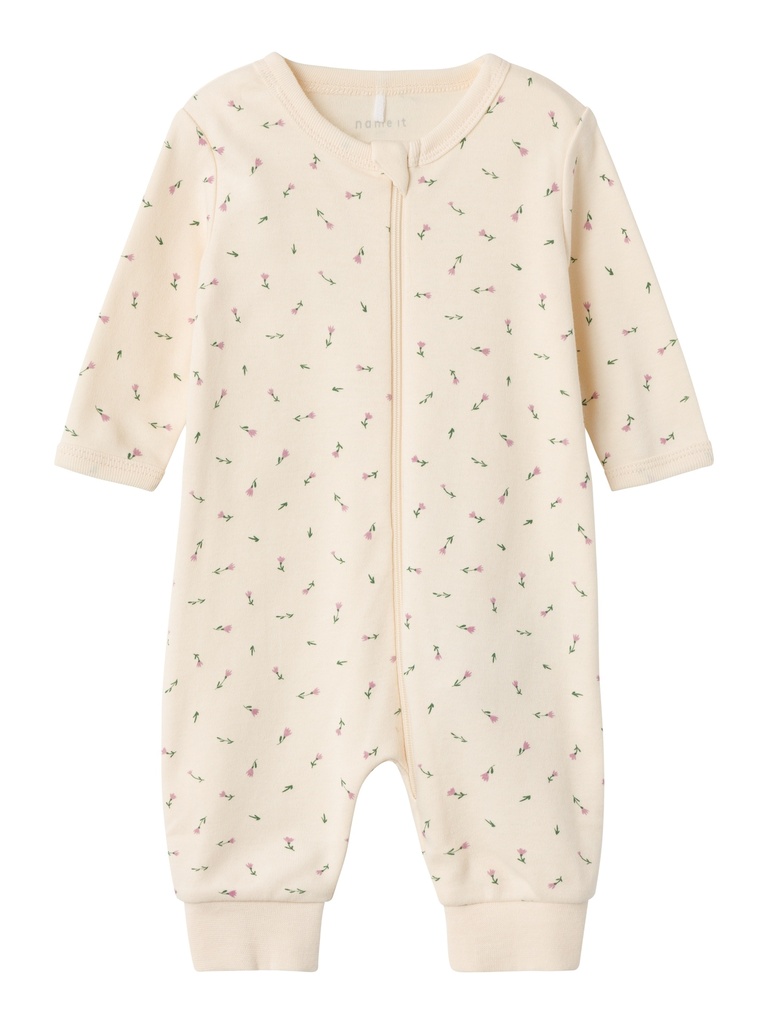 NAME IT BABY - NBF NIGHTSUIT ZIP BUTTERCREAM FLORAL NOOS - Buttercream