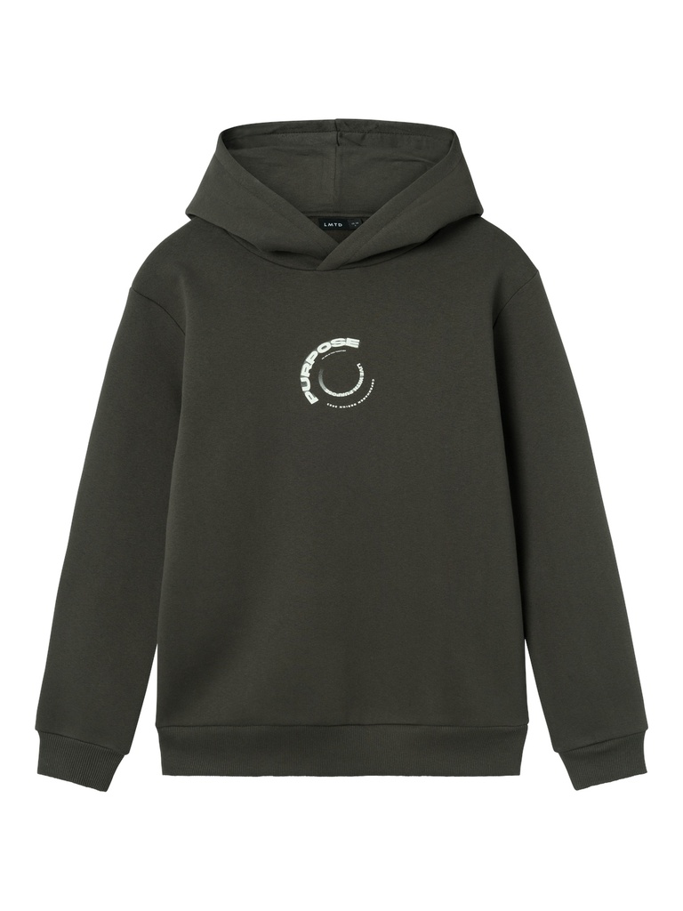 LMTD - NLM KOSE LS SWEAT W. HOOD - Raven WHITE PRINT