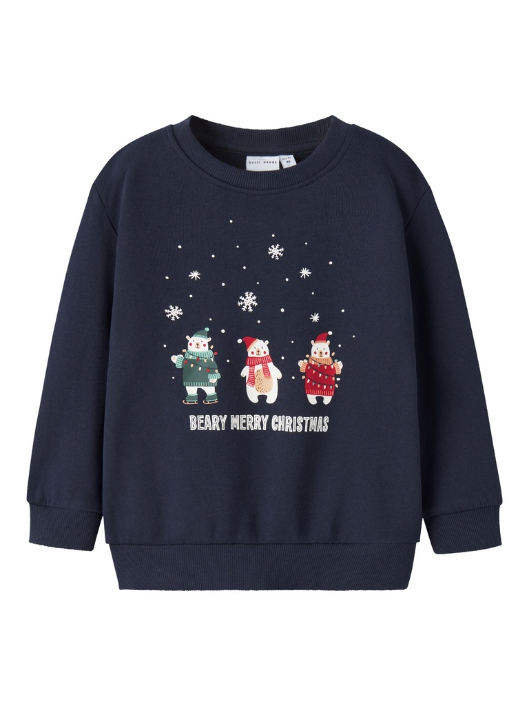 NAME IT MINI - NMM VISMAS LS NREG SWEAT BRU - Navy Blazer Bear