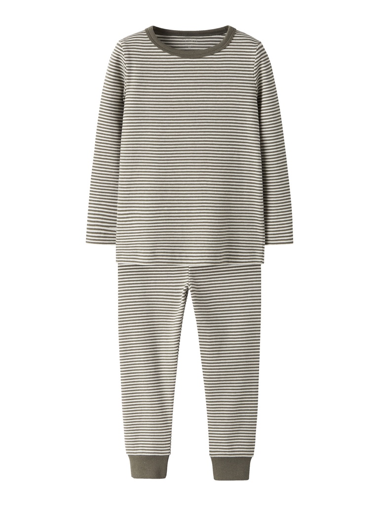 NAME IT MINI - NMN NIGHTSET STRIPE RIB NOOS - Dusty Olive Y/D Dusty Olive / Jet Stream