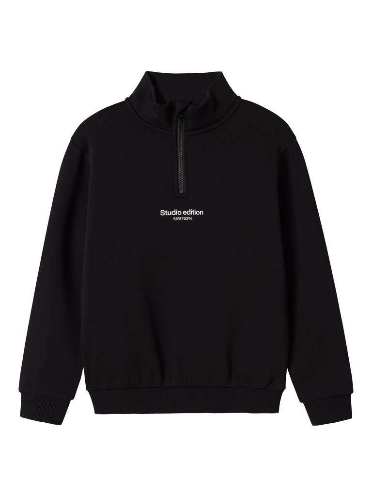 NAME IT KIDS - NKM BRODY LS NREG SWEAT ZIP BRU NOOS - Black W. WHITE PRINT