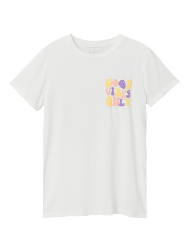 NAME IT KIDS - NKF HROOVY SS TOP PS - Bright White GOOD VIBES ONLY