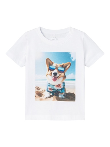 NAME IT MINI - NMM VOTO SS TOP - Bright White Beach Dog