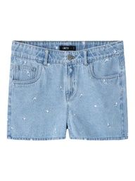 LMTD - NLF EMBIZZA DNM NW SHORTS - Light Blue Denim EMBROIDERY