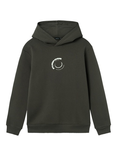 LMTD - NLM KOSE LS SWEAT W. HOOD - Raven WHITE PRINT