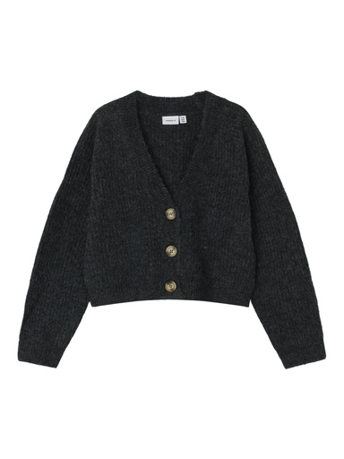 NAME IT KIDS - NKF HOLLY BOXY SHORT KNIT CARD NOOS - Dark Grey Melange