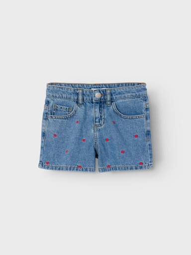 NAME IT KIDS - NKF BELLA REG DNM SHORTS 3674-BE NOOS - Medium Blue Denim HEART EMBROIDERY
