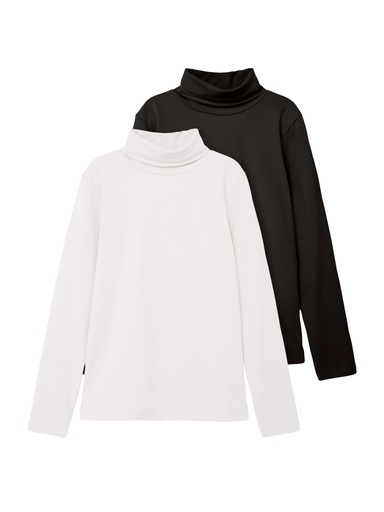 NAME IT KIDS - NKN VIGGO 2P LS SLIM ROLLNECK O NOOS - White Alyssum BLACK