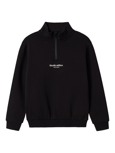 NAME IT KIDS - NKM BRODY LS NREG SWEAT ZIP BRU NOOS - Black W. WHITE PRINT