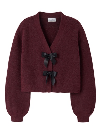 NAME IT KIDS - NKF RINA LS KNIT CARD - Burgundy BLACK BOW