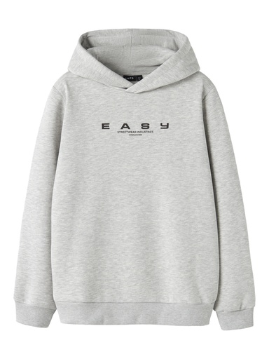 LMTD - NLM EASY LS SWEAT W. HOOD - Light Grey Melange W. Black Coffee