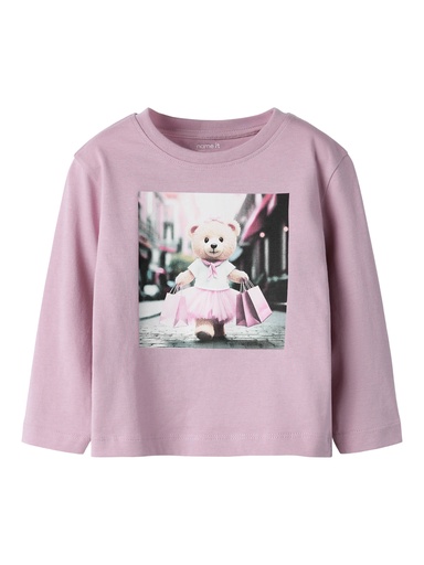 NAME IT MINI - NMF VOTEA LS NREG TOP - Dawn Pink Shopping Bear
