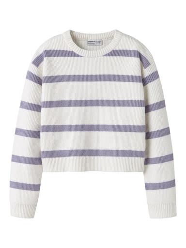 NAME IT KIDS - NKF VNILLA LS SH KNIT - Cloud Dancer W. LAVENDER GRAY STRIPES