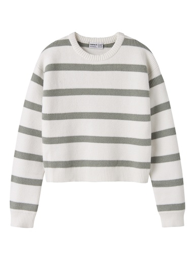 NAME IT KIDS - NKF VNILLA LS SH KNIT - Cloud Dancer W. SHADOW STRIPES