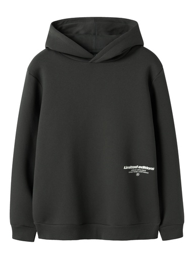LMTD - NLN HEDITION LS BRU SWEAT W. HOOD - Pirate Black W. WHITE